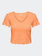 Only Women's Summer Crop Top Short Sleeve with V Neckline Orange Chiffon