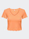 Only Women's Summer Crop Top Short Sleeve with V Neck Orange Chiffon