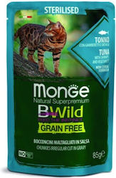 Monge Bwild Grain Free Hrana umeda pentru pisici sterilizate adulte in Pungă cu Creveți / Legume / Cod 85gr 1buc 55070246