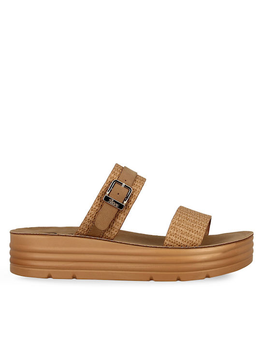 Parex Γυναικεία Σανδάλια Flatforms Camel