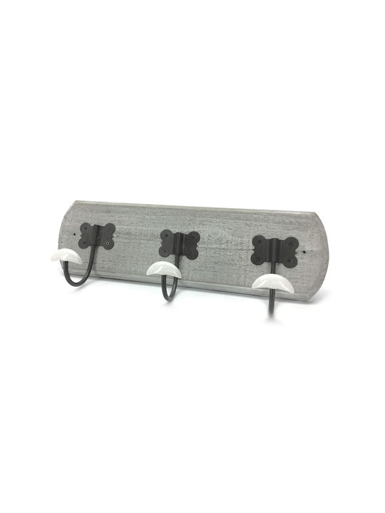 ArteLibre Wall Hanger Wooden 3 Hooks Gray 40x12x1.3cm