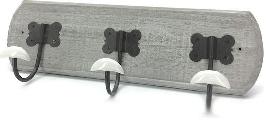 ArteLibre Wandhalterung Hölzernes 3 Haken Grau 40x12x1.3cm