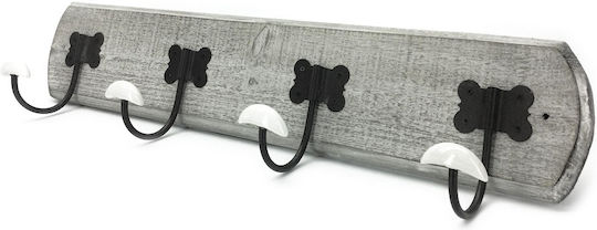 ArteLibre Wandhalterung Hölzernes 4 Haken Grau 60x12x1.3cm