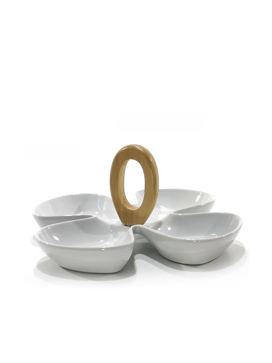 ArteLibre Ceramic Dessert Divided Serving Plate with 4 Slots White 28x18x13cm