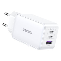 Ugreen Încărcător Fără Cablu GaN cu Port USB-A și 2 Porturi USB-C 65W Albς (Nexode )