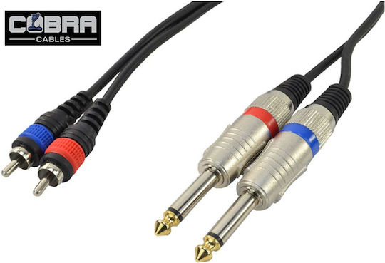Cobra 2x Male 6.3mm Kabel 2x 6,3mm Stecker - 2x RCA-Stecker 3m Schwarz (CL080-03)