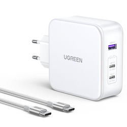 Ugreen Încărcător GaN cu Port USB-A și 2 Porturi USB-C și Cablu USB-C 140W Albς (Nexode)