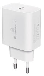 Powertech Charger Without Cable with USB-C Port 30W Power Delivery / Quick Charge 3.0 Whites (PT-1043)