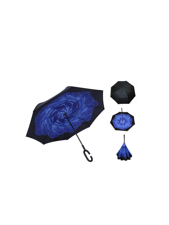Αυτόματη C-Shaped Handle Νέα Επαναστατική Ομπρέλα που Ανοίγει Ανάποδα - C-Handle New Style Upside Down Umbrella - Blue Rose