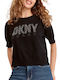 DKNY Animal Glitter Logo Κοντομάνικη Γυναικεία Μπλούζα Μαύρη