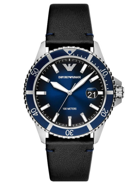 Emporio Armani Diver Men's Watch 42mm Battery with Black Leather Strap