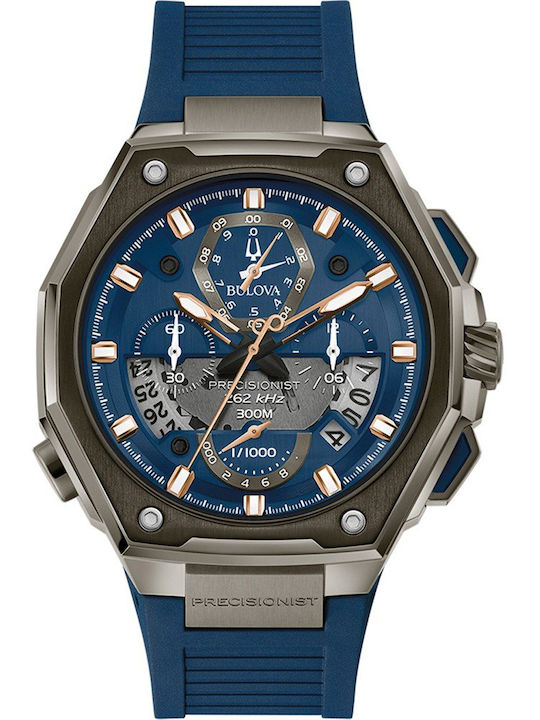 Bulova Series X Men's Watch 44.5mm Chronograph Battery with Blue Rubber Strap