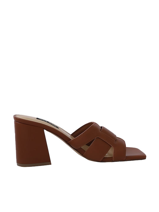 Nine West Kaelyn3 Mules με Χοντρό Χαμηλό Τακούνι σε Καφέ Χρώμα