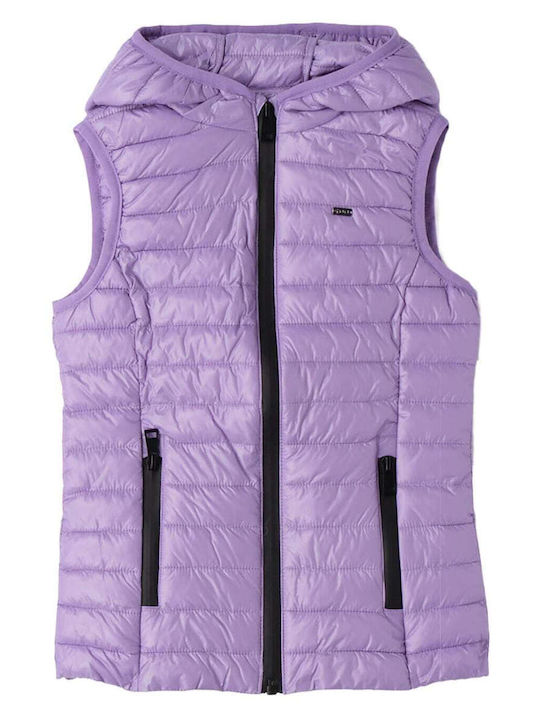 Kids' Quilted Jacket Sleeveless Short with Hood Lilac