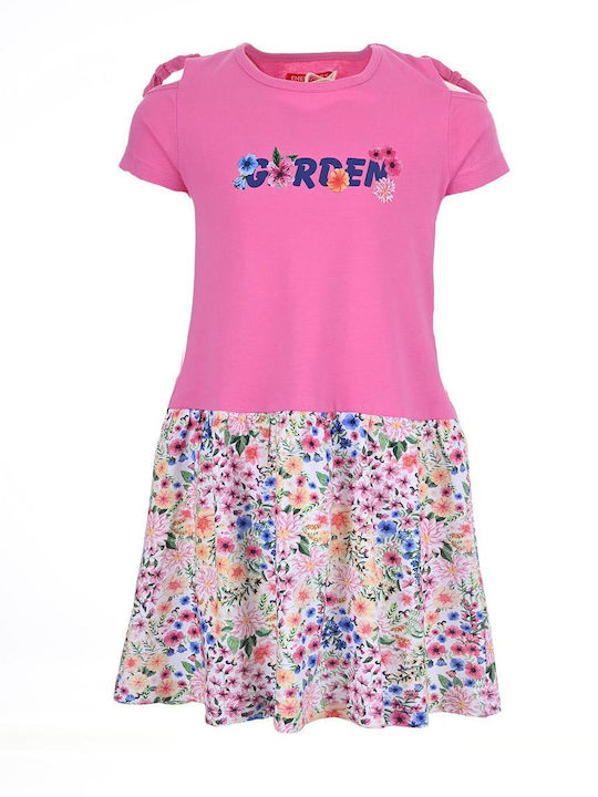 Energiers Kids Dress Floral Short Sleeve Fuchsia