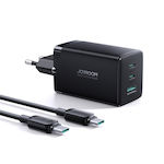 Joyroom Încărcător GaN cu Port USB-A și 2 Porturi USB-C și Cablu USB-C 65W Livrarea energiei Negruς (TCG01)