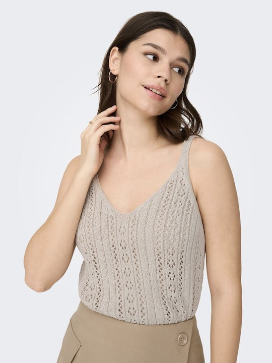 Only Damen Sommerliche Bluse Baumwoll mit Trägern Beige