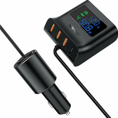 Acefast B8 Încărcător Auto cu Porturi: 3xUSB 1xType-C 1xBrichetă împreună cu Cablu Integrat Negru Culoare