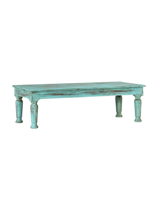 Rectangular Central Coffee Table Made of Solid Turquoise Wood W110xD50xH34cm