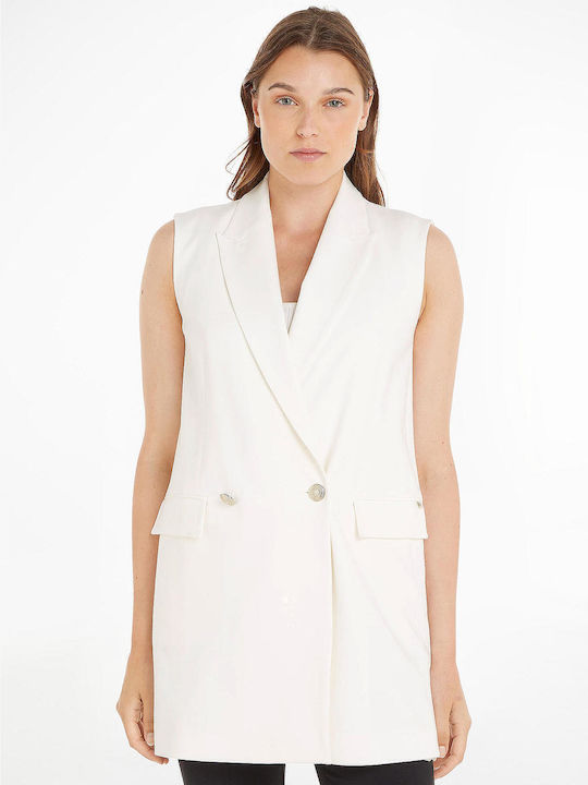 Long Women's Vest with Buttons White