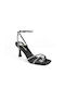 Sante Leather Women's Sandals with Strass & Ankle Strap Black with Thin Medium Heel 23-241-01
