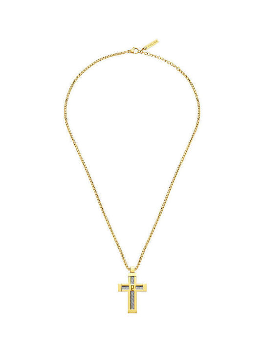 Police Men's Cross from Gold Plated Steel with Chain Framed