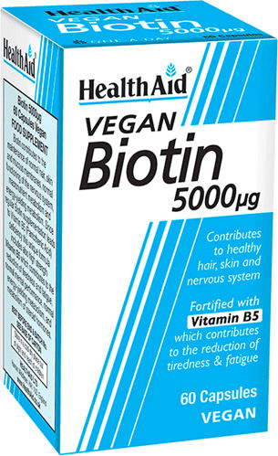 Health Aid Vegan Biotin Βιταμίνη για τα Μαλλιά, τo Δέρμα & τα Νύχια 5000mcg 60 φυτικές κάψουλες