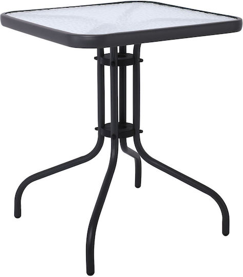 Baleno Outdoor Dinner Free Standing Table with Glass Surface and Metal Frame Gray 70x70x70cm