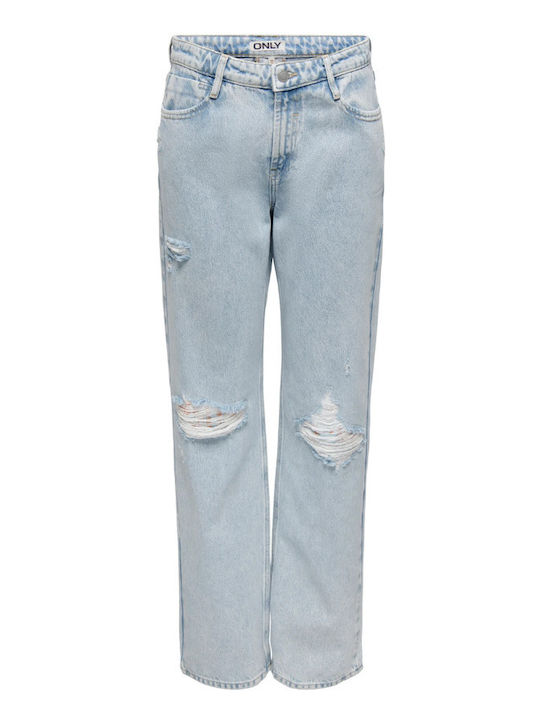 Only Women's Jeans with Rips in Straight Line Light Blue Denim