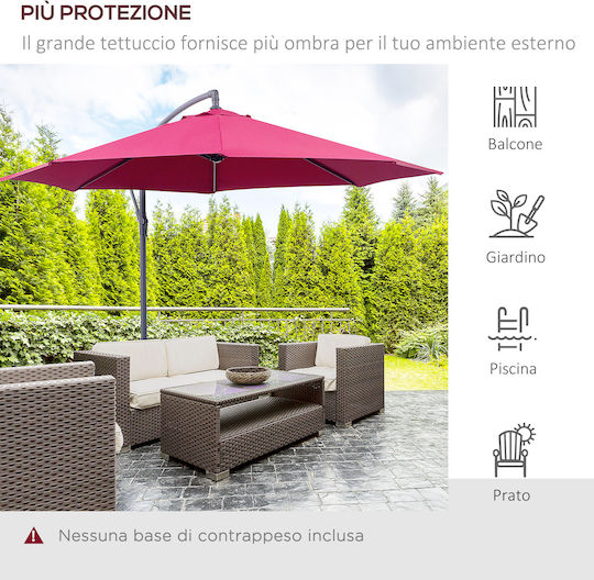 Hanging Circular Garden Parasol with Burgundy Metal Frame Diameter 3xHeight 2.6m