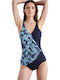 One Piece Swimsuit With Light Padding Floral Navy Blue