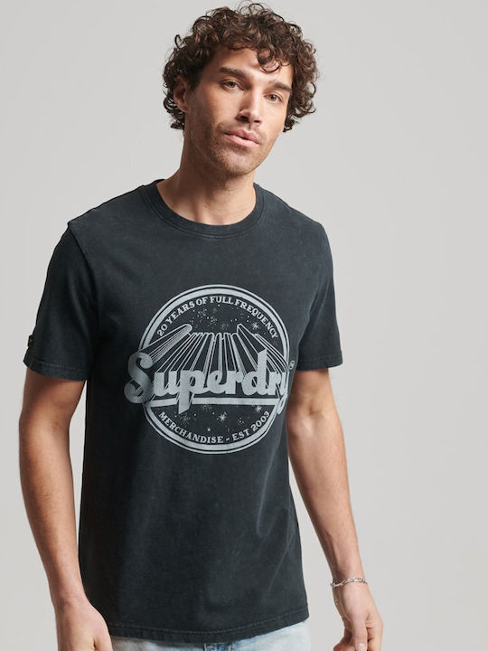 Superdry Vintage Merch Store Ανδρικό T-shirt Μαύρο με Στάμπα