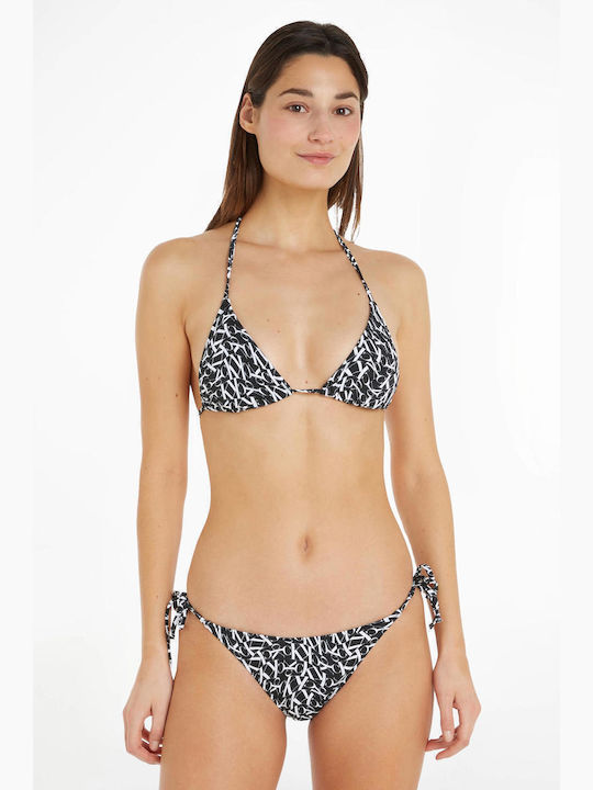 Ck One Warped Monogram Bikini Slip με Κορδονάκια Μαύρο
