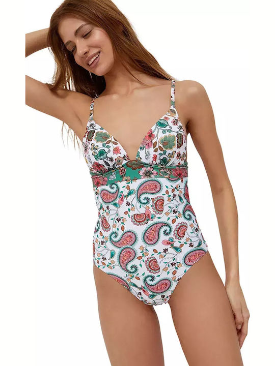 Cachemire Flowers Costum De Baie Întreg Floral Floare Alb