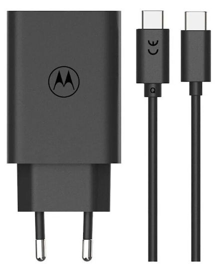 Motorola Φορτιστής με Θύρα USB-A και Θύρα USB-C και Καλώδιο USB-C 50W Μαύρος (TurboPower)
