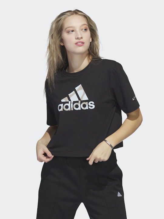 adidas Marimekko Women s Oversized Crop T shirt Black HR2994