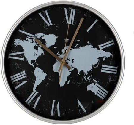 Karte Wanduhr Kunststoff Black Ø30cm