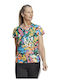 Adidas Women's Athletic T-shirt Fast Drying with V Neck Floral Multicolour