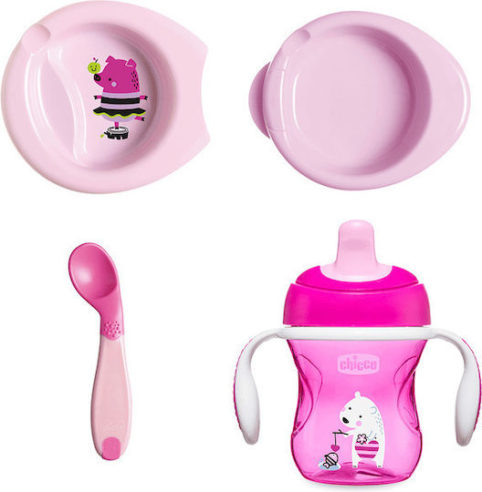 Chicco Set de hrănire Let's Get Started din Plastic Roz 4buc pentru 6+ luni