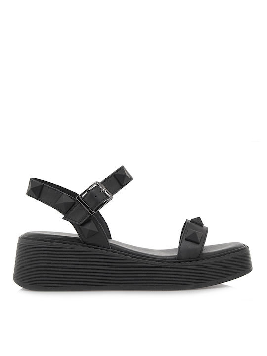 Komis & Komis Women's Leather Ankle Strap Platforms Black