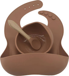 Queen Mother Feeding Set made of Silicone with Non-Slip Base Brown 3pcs