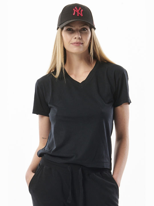 Body Action Damen Sport T-Shirt mit V-Ausschnitt Schwarz