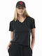 Body Action Damen Sportlich T-shirt mit V-Ausschnitt Schwarz