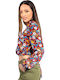 Vintage Women's Summer Crop Top Cotton Long Sleeve with V Neckline Floral Multicolour