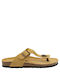 Leather Women's Flat Sandals Ocre