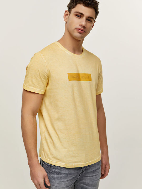 Edward Jeans Ανδρικό T-shirt Κίτρινο με Στάμπα