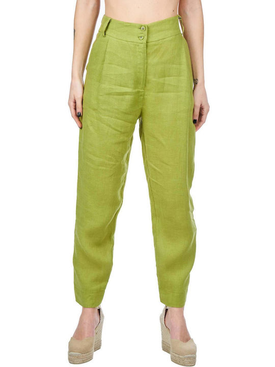 Moutaki 23.03.10 Women's High-waisted Fabric Trousers Lime