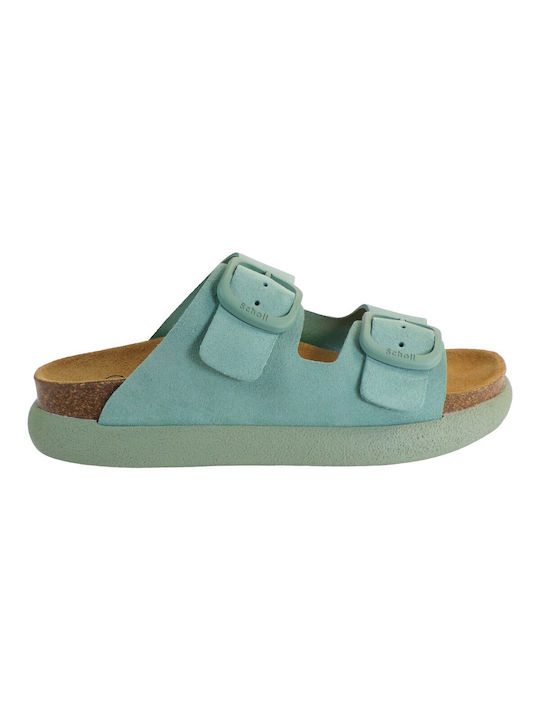 Scholl Anatomic Flatforms Leather Women's Sandals Turquoise