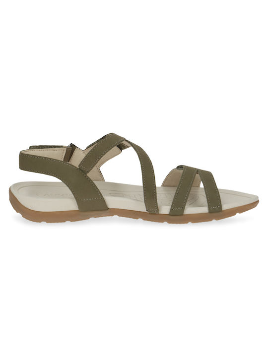 Caprice Anatomic Leather Women's Sandals with Ankle Strap Khaki