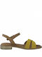 Marco Tozzi Leather Women's Flat Sandals Anatomic with Strap in Yellow Color